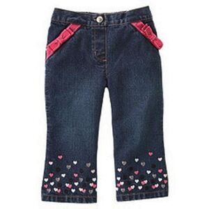 Gymboree dark denim heart embroidered black pink ribbon pocket jeans pants 2T 2